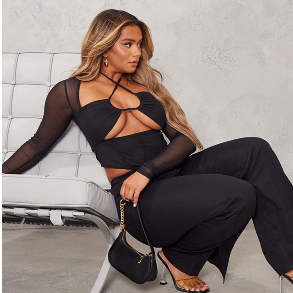 black mesh material with corset detail  top